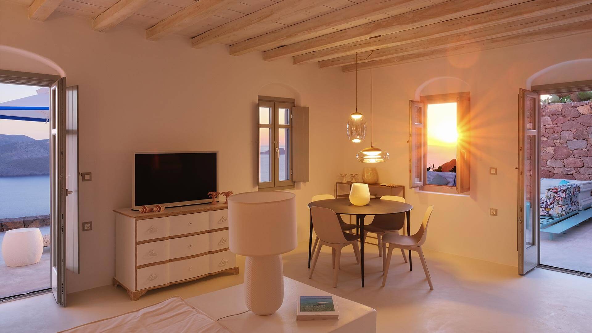 Athena Suite in Milos | Interior at sunset